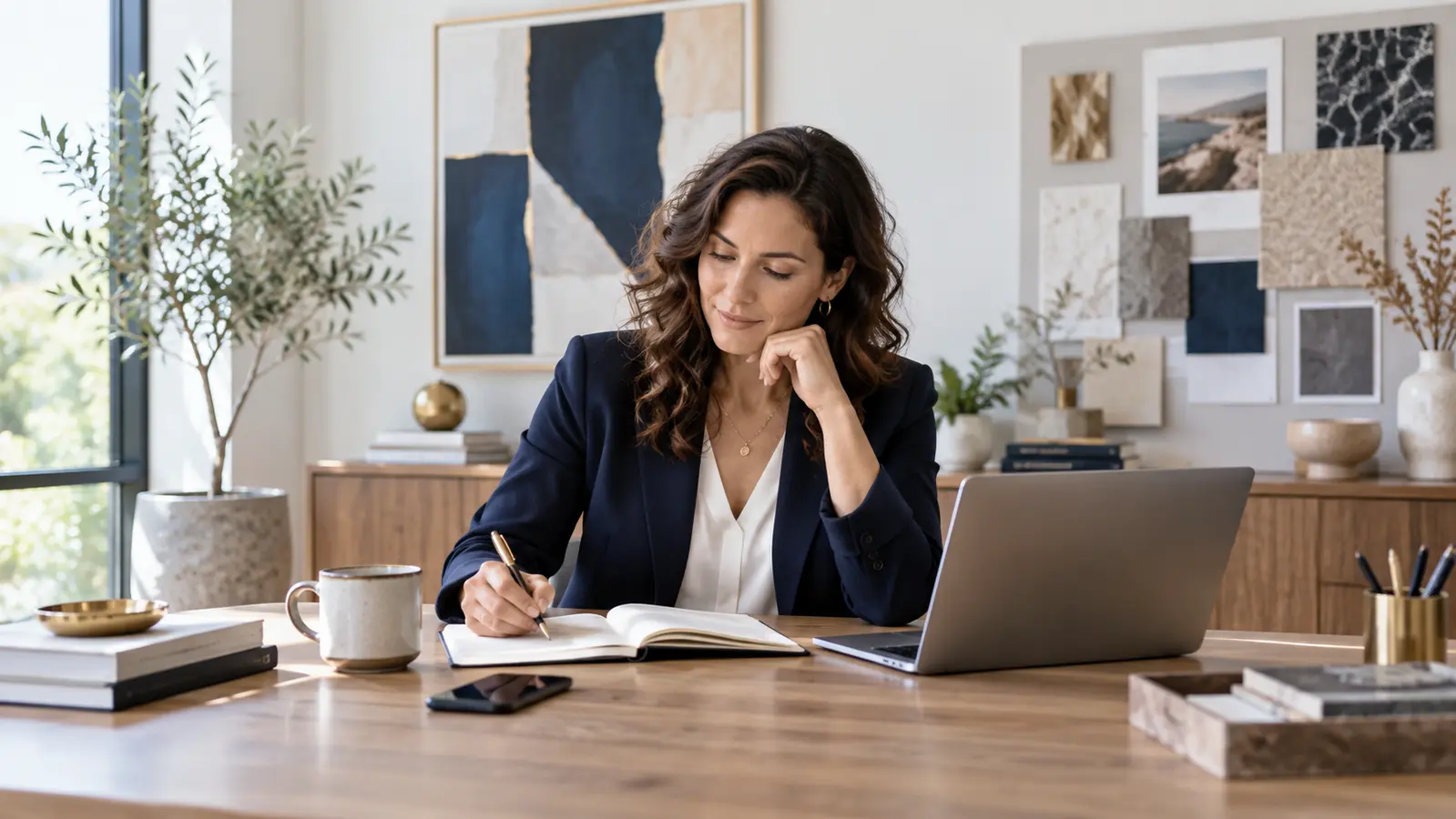 Collaborative website planning in a modern small-business workspace.