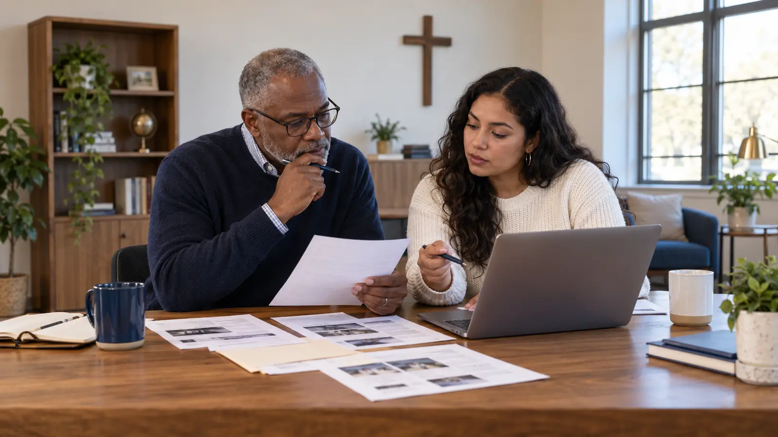 A church leadership team discussing a clearer digital experience for its community.