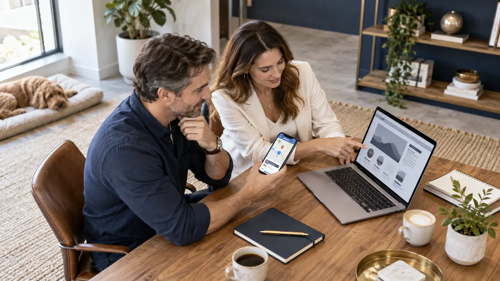 A business team comparing website performance and map visibility.
