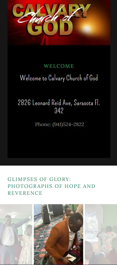 Previous Calvary Church of God website on a phone