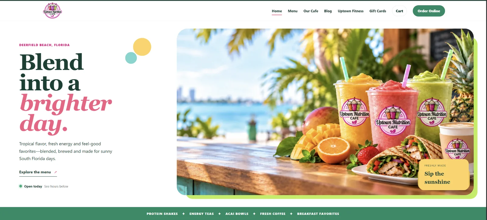 Uptown Nutrition Cafe website after the ISP+ redesign