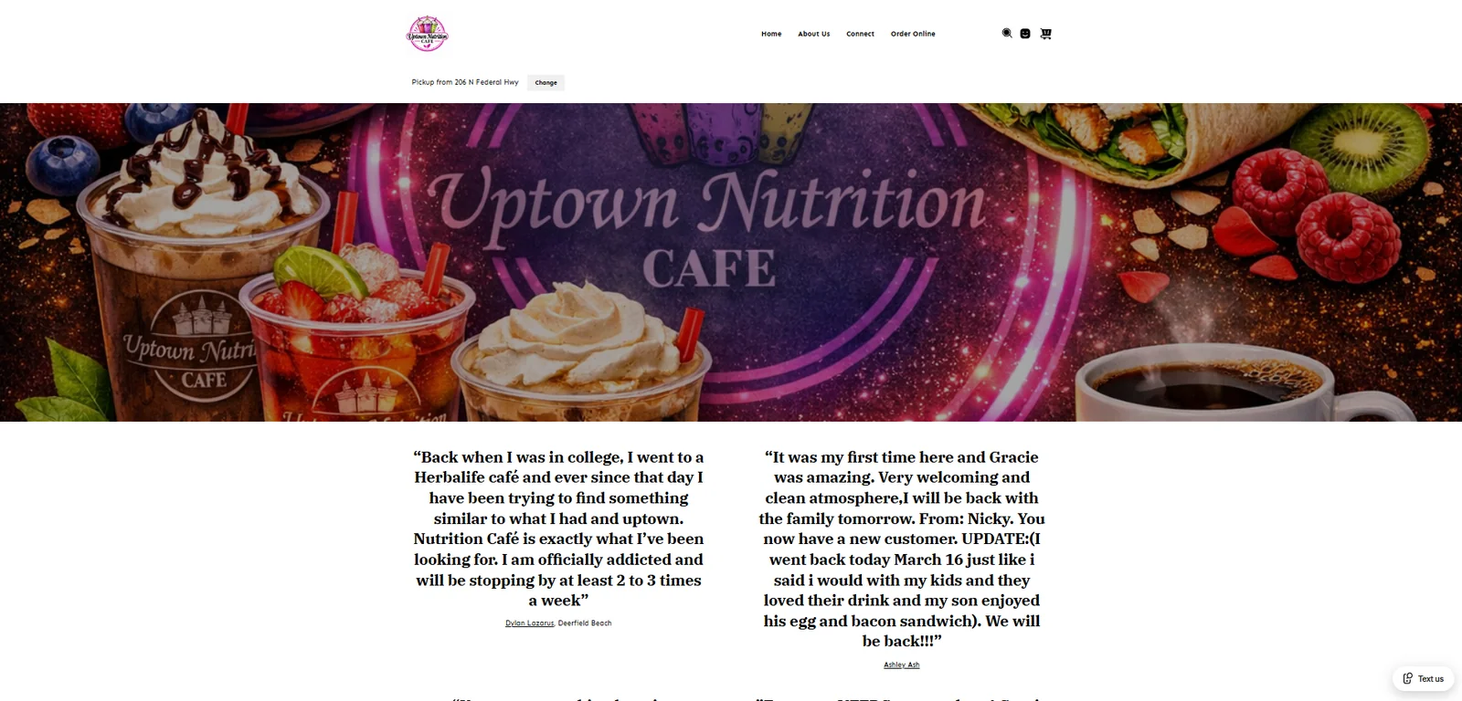 Uptown Nutrition Cafe website before the ISP+ redesign